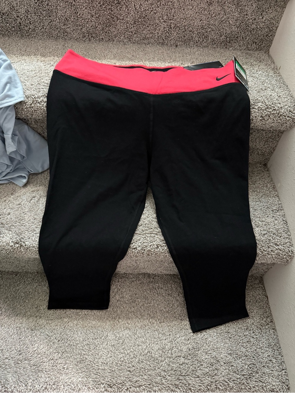Nike Black Capri Leggings with Coral Waistband